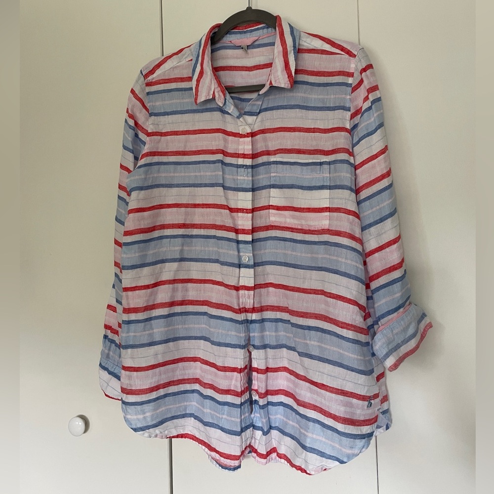 Joules Striped Button-Down Shirt in Red and Light Blue